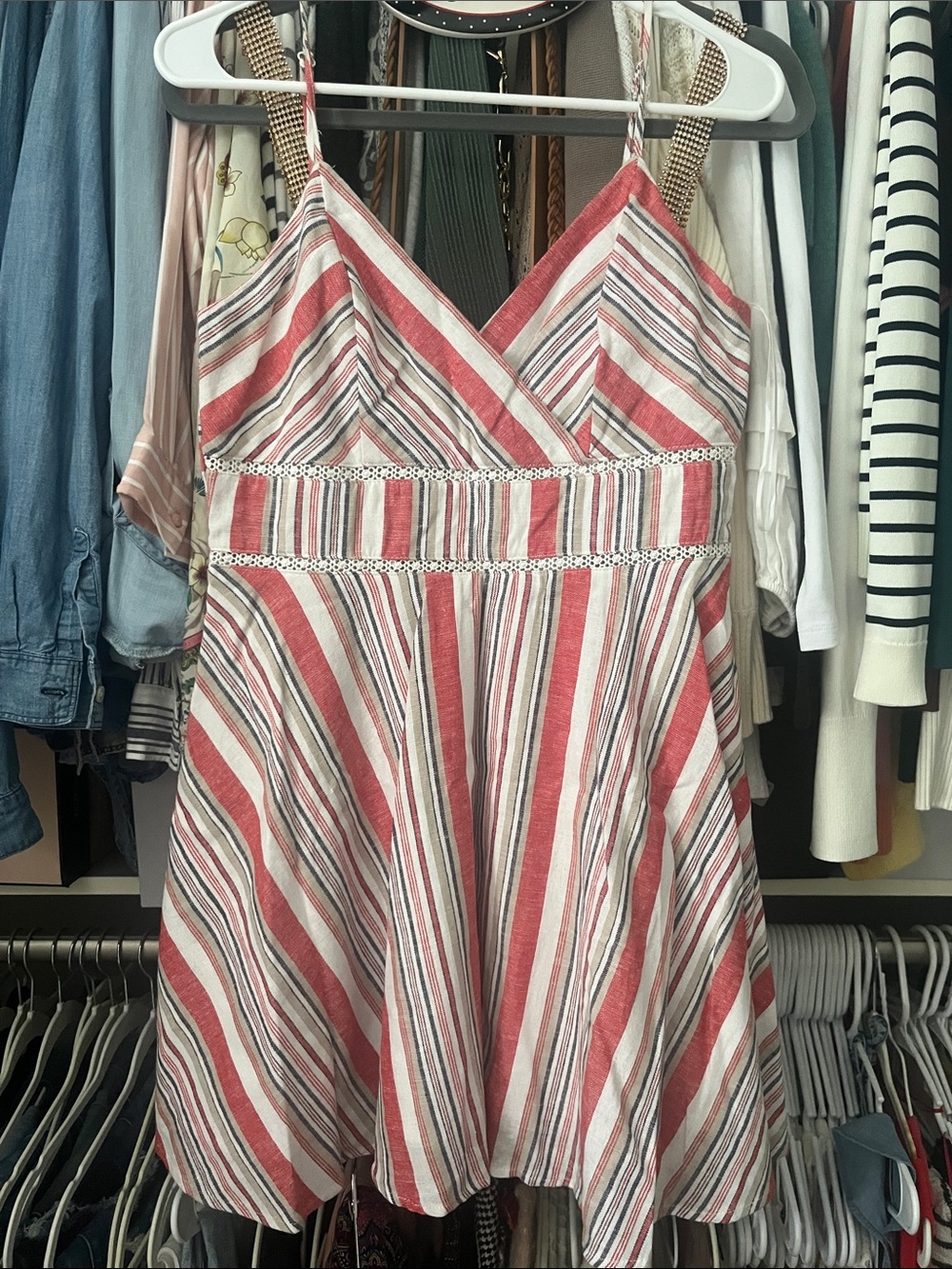 Blue Rain Red and White Striped Mini Sundress